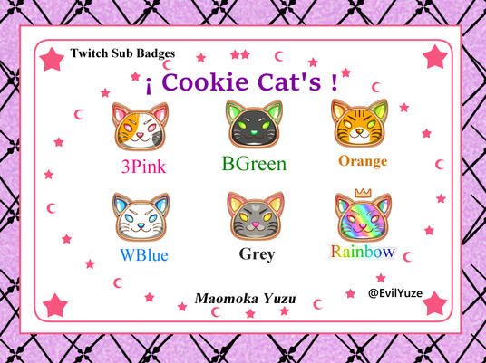 Cookie cats Sub Badges pack. You can find these on Booth & Ko-fi